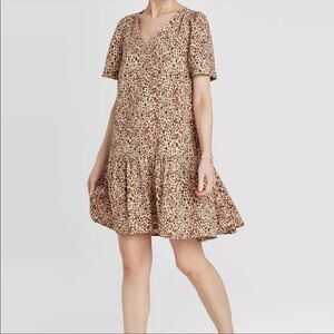 A New Day Leopard Print short sleeve ruffle hem dress